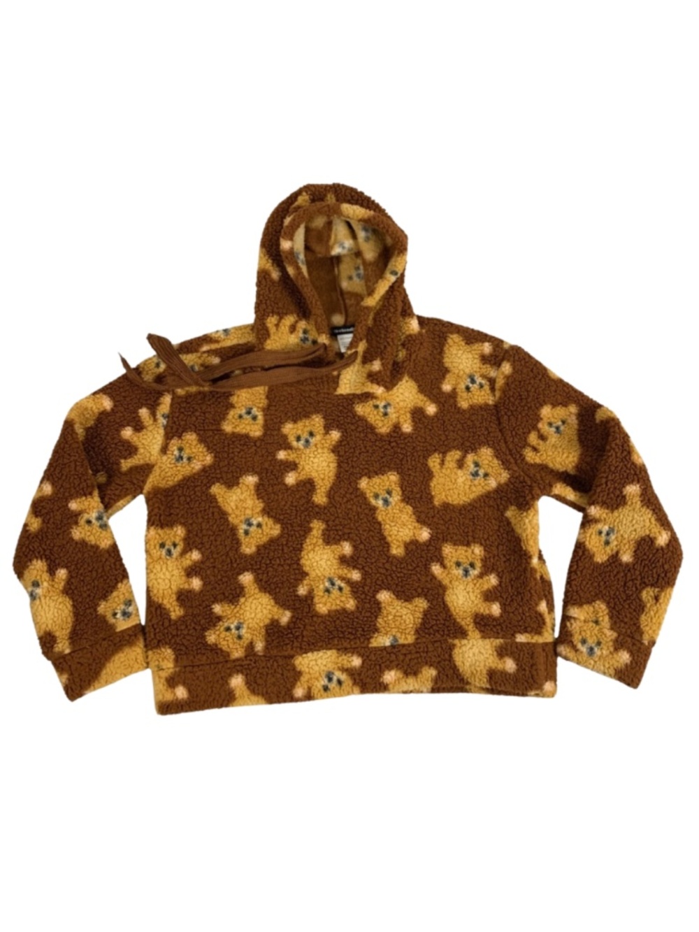 Weekending Teddy Bear Fleece Pullover Sweater Women's M Cozy Hooded Cropped Y2K